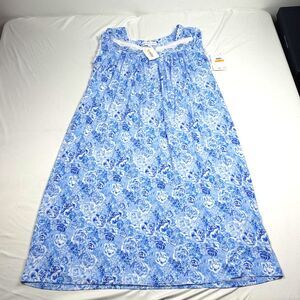 Eileen West Nightgown  Women S Blue Floral Sleeveless Lace Trim Sweetheart Neck